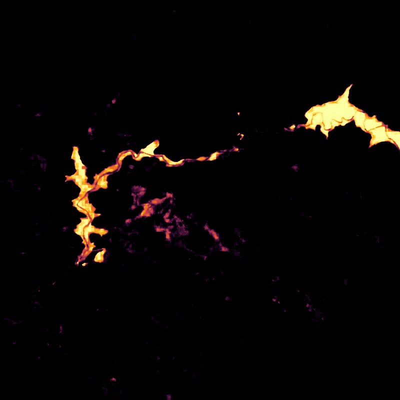 Change map, 2022 to 2025, glowing along the line