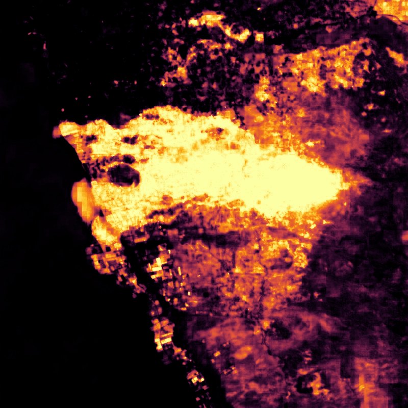 Change map, 2020 to 2022, glowing along the line