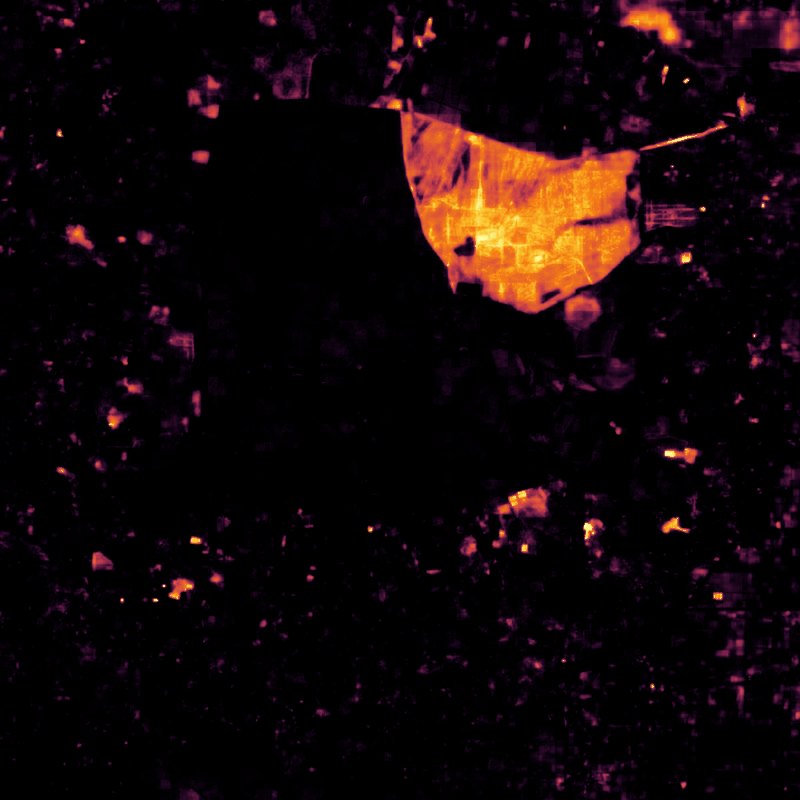 Change map, 2021 to 2023, glowing along the line